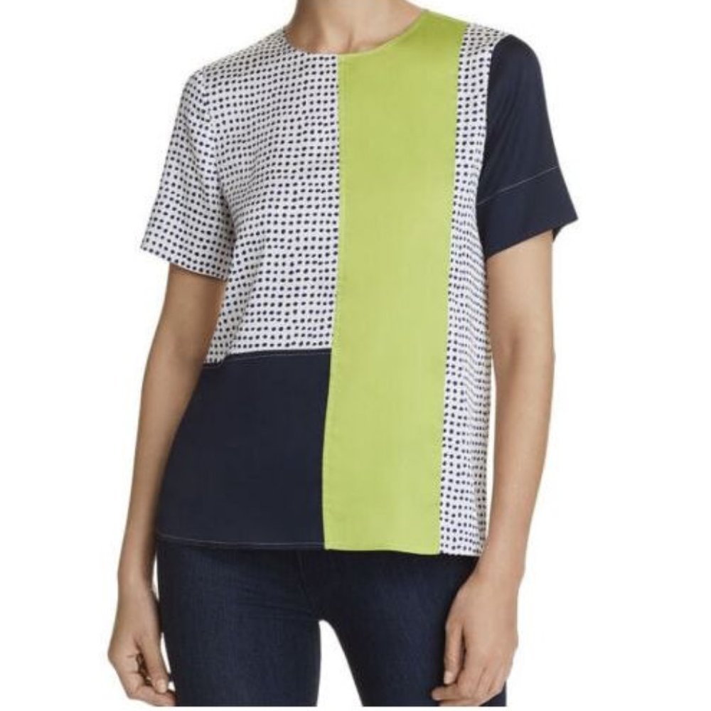NWT DONNA KARAN Sand Sea and Sky COLOR Block short sleeve blouse, size S